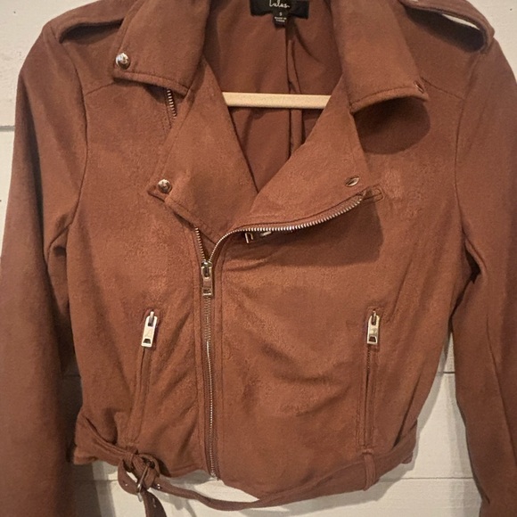 Lulu's Brown Faux Suede Moto Jacket in size small - Picture 9 of 10